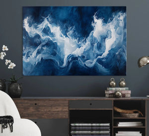 Abstract Ocean Storm Wall Art Canvas Print – Deep Blue White