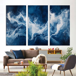 Abstract Ocean Storm Wall Art Canvas Print – Deep Blue White