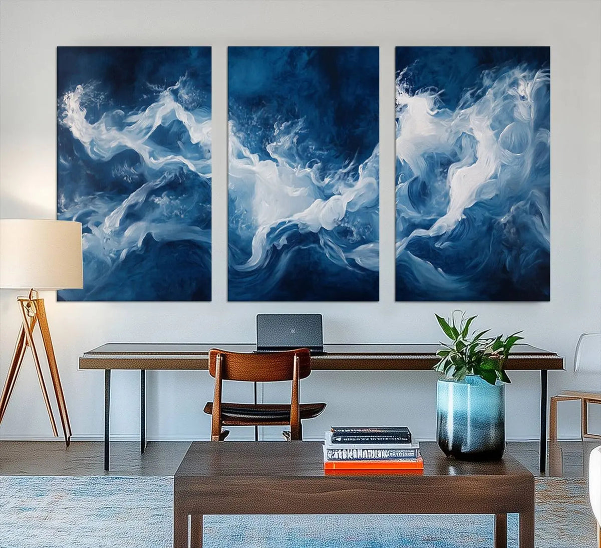 Abstract Ocean Storm Wall Art Canvas Print – Deep Blue White