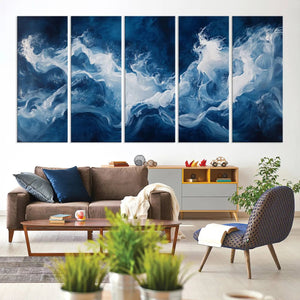 Abstract Ocean Storm Wall Art Canvas Print – Deep Blue White