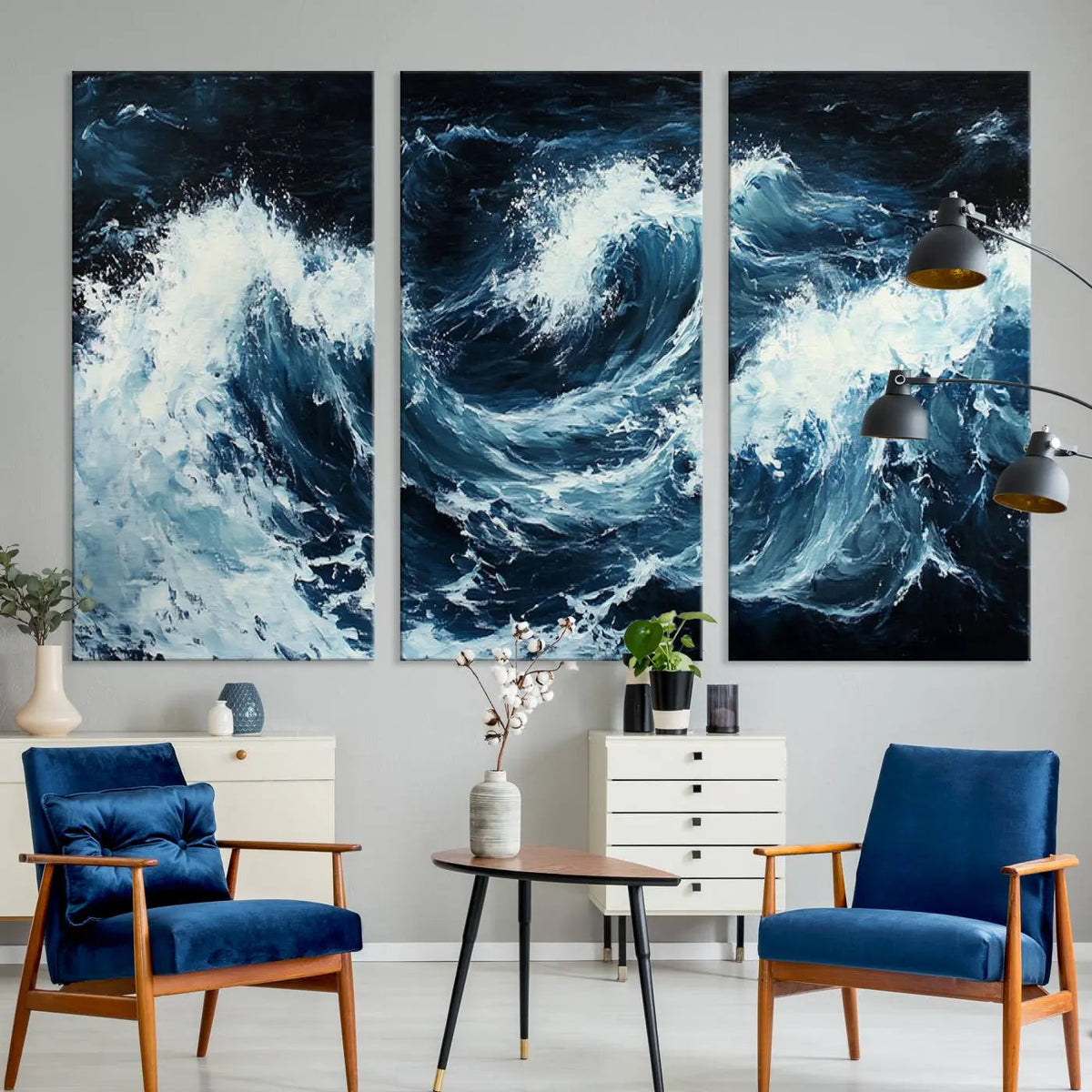 Abstract Ocean Waves Wall Art Canvas Print – Dynamic Stormy