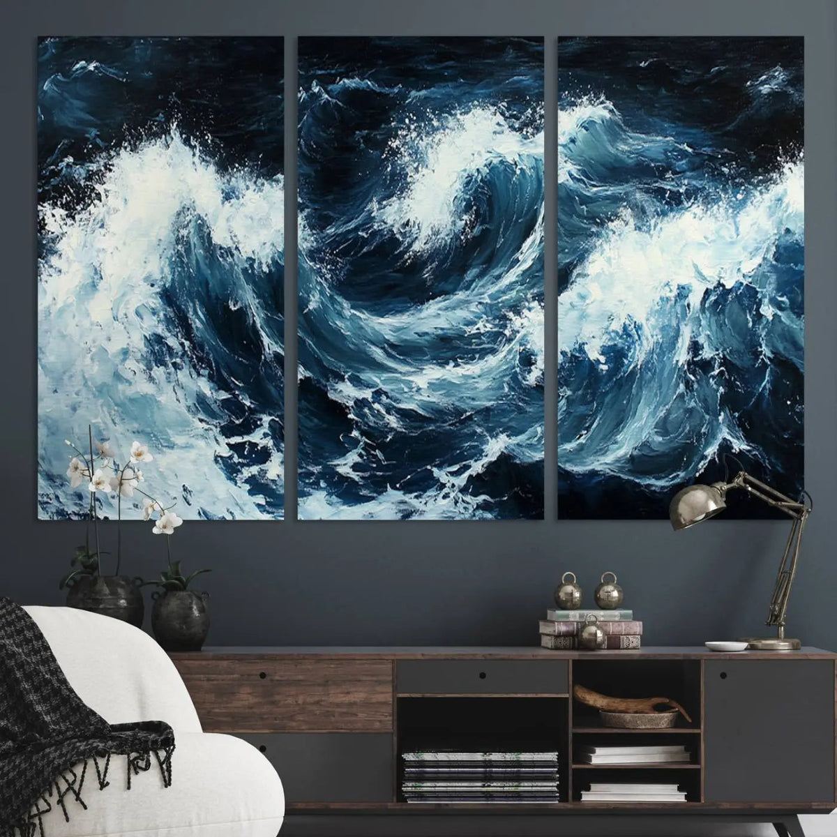 Abstract Ocean Waves Wall Art Canvas Print – Dynamic Stormy