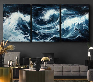 Abstract Ocean Waves Wall Art Canvas Print – Dynamic Stormy