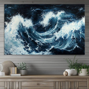 Abstract Ocean Waves Wall Art Canvas Print – Dynamic Stormy