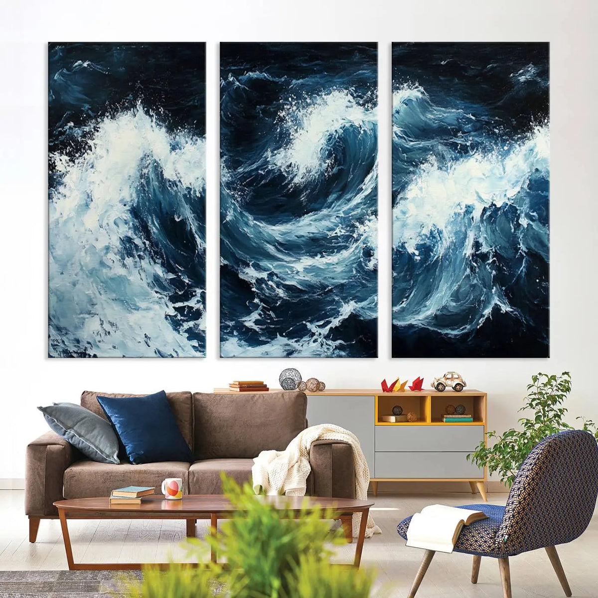 Abstract Ocean Waves Wall Art Canvas Print – Dynamic Stormy