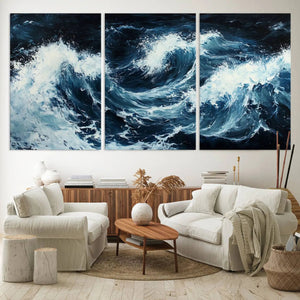 Abstract Ocean Waves Wall Art Canvas Print – Dynamic Stormy