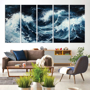 Abstract Ocean Waves Wall Art Canvas Print – Dynamic Stormy
