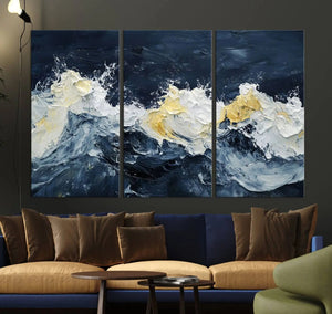 Abstract Ocean Waves Wall Art Canvas Print – Framed Blue