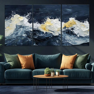Abstract Ocean Waves Wall Art Canvas Print – Framed Blue