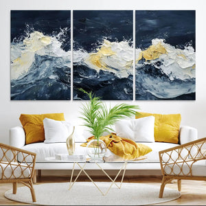 Abstract Ocean Waves Wall Art Canvas Print – Framed Blue