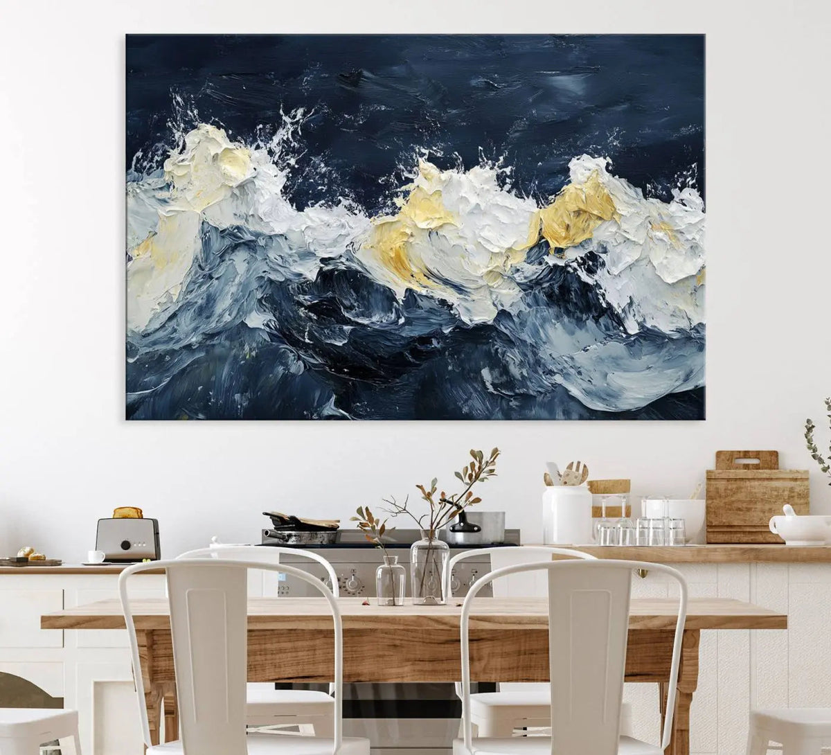 Abstract Ocean Waves Wall Art Canvas Print – Framed Blue