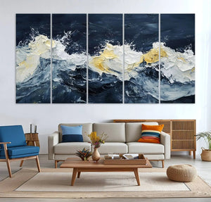 Abstract Ocean Waves Wall Art Canvas Print – Framed Blue