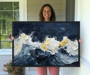 Abstract Ocean Waves Wall Art Canvas Print – Framed Blue