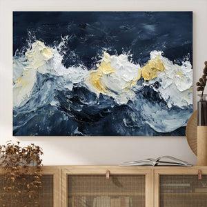 Abstract Ocean Waves Wall Art Canvas Print – Framed Blue