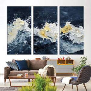 Abstract Ocean Waves Wall Art Canvas Print – Framed Blue