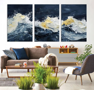Abstract Ocean Waves Wall Art Canvas Print – Framed Blue