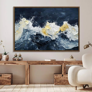 Abstract Ocean Waves Wall Art Canvas Print – Framed Blue