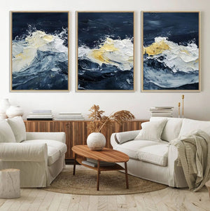 Abstract Ocean Waves Wall Art Canvas Print – Framed Blue