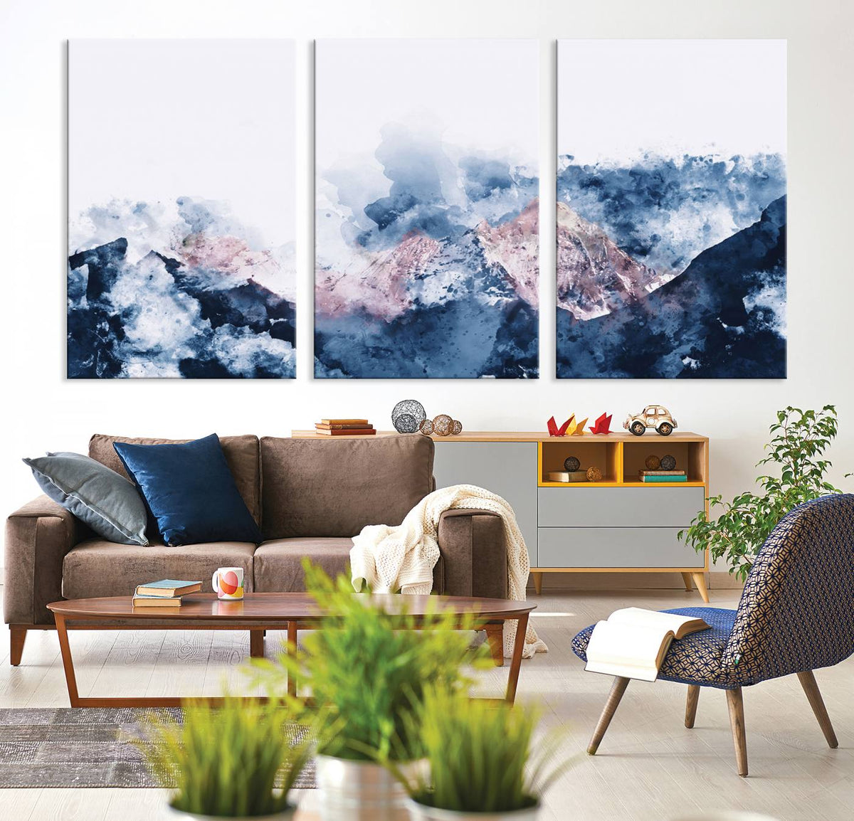 Abstract Watercolor Mountain Landscape Art Canvas Print