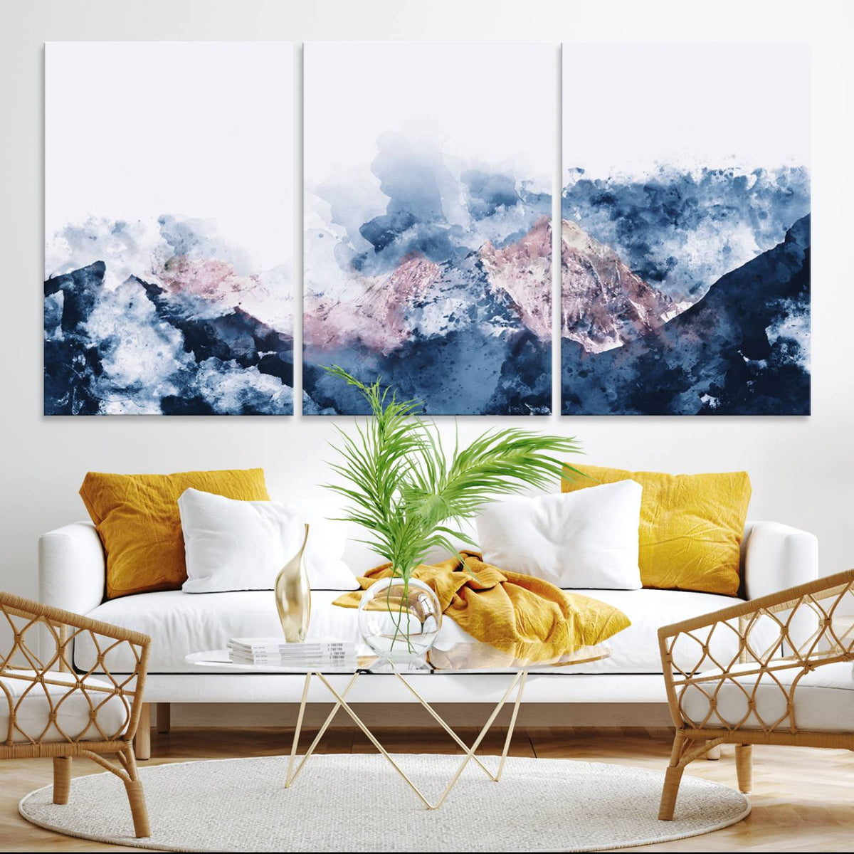 Abstract Watercolor Mountain Landscape Art Canvas Print