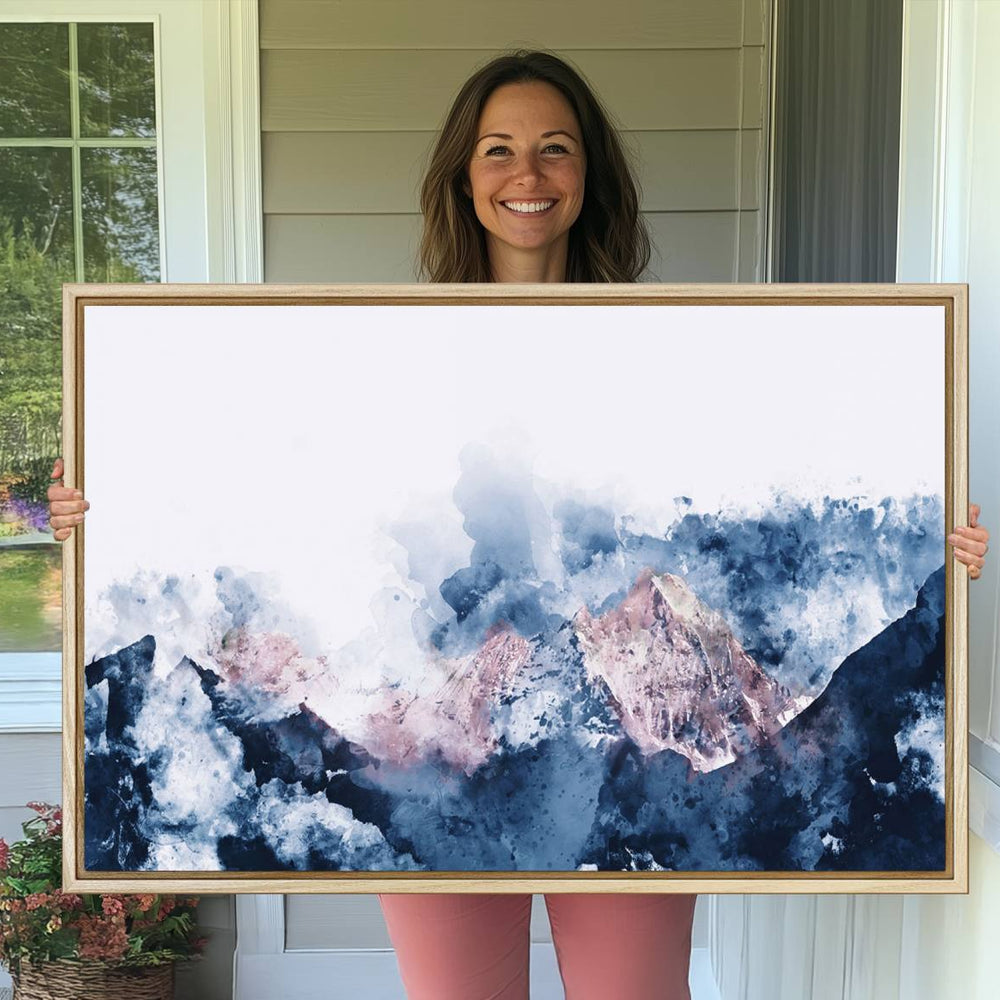 Abstract Watercolor Mountain Landscape Art Canvas Print