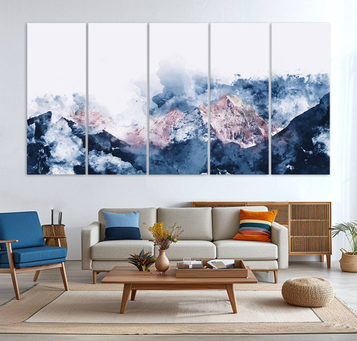 Abstract Watercolor Mountain Landscape Art Canvas Print