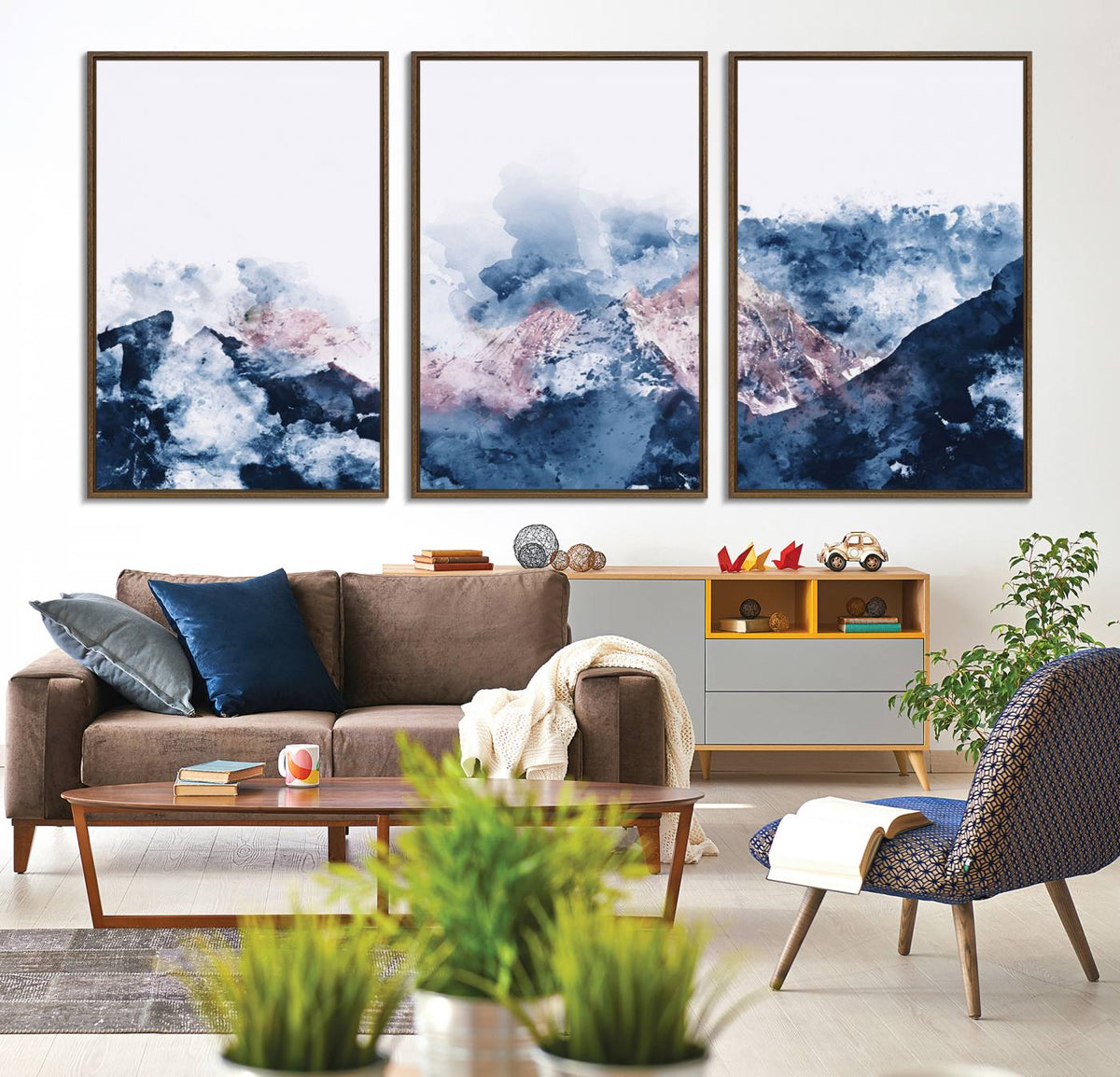 Abstract Watercolor Mountain Landscape Art Canvas Print
