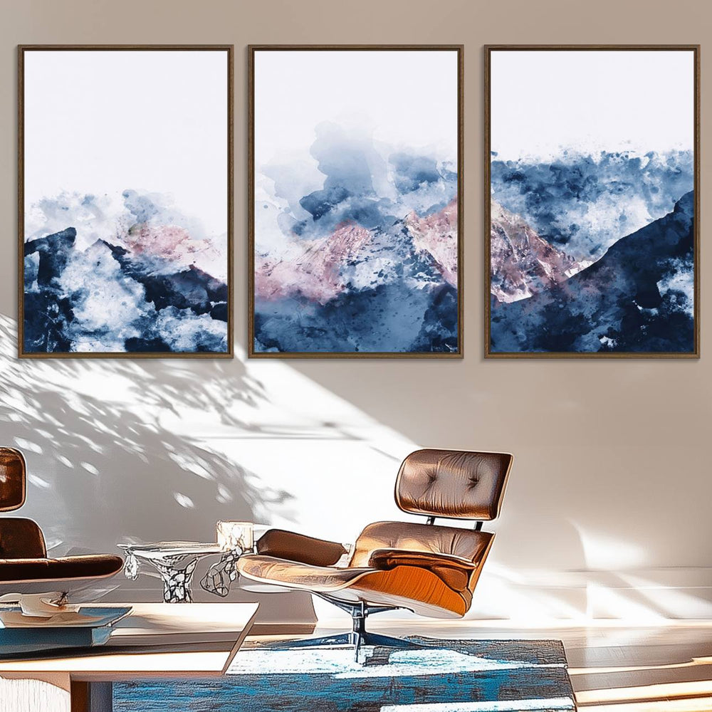 Abstract Watercolor Mountain Landscape Art Canvas Print