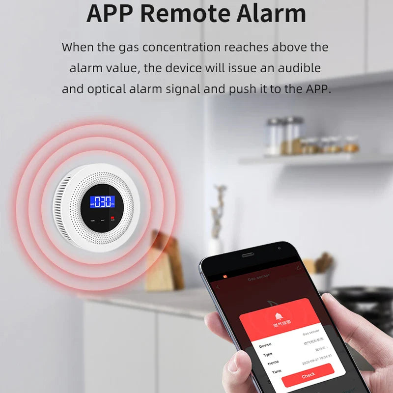 Tuya WiFi Gas Leak Detector Wireless Natural Gas Alarm 433MHz Smart Home Kitchen