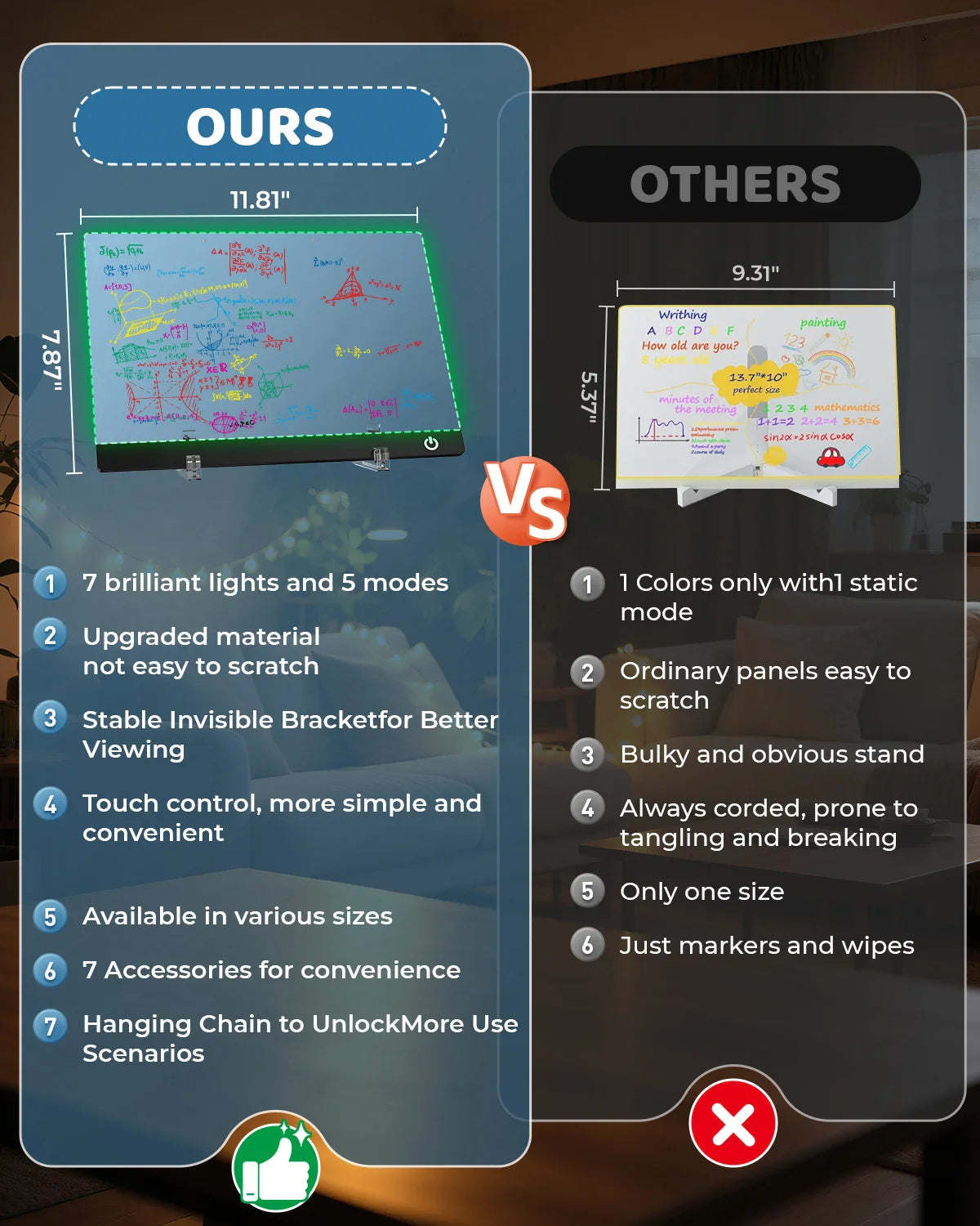 LED Note Board Night Light – 7-Color Acrylic Message & Drawing Board Gift