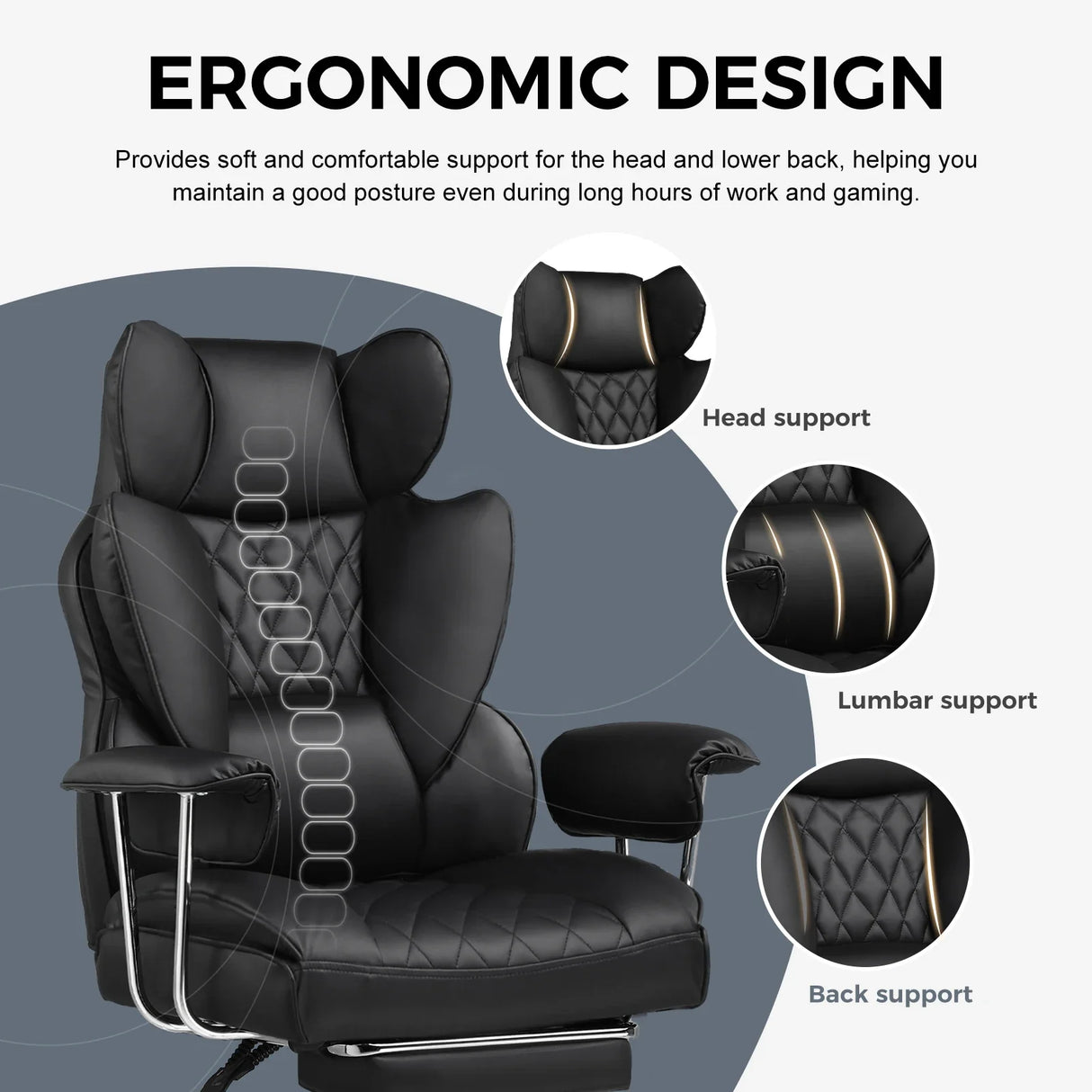 Big and Tall Gaming Chair Pocket Spring Lumbar Support Ergonomic Office Chair
