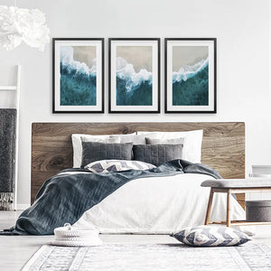 Turquoise Wave on the Sandy Beach Prints. Aerial Photography