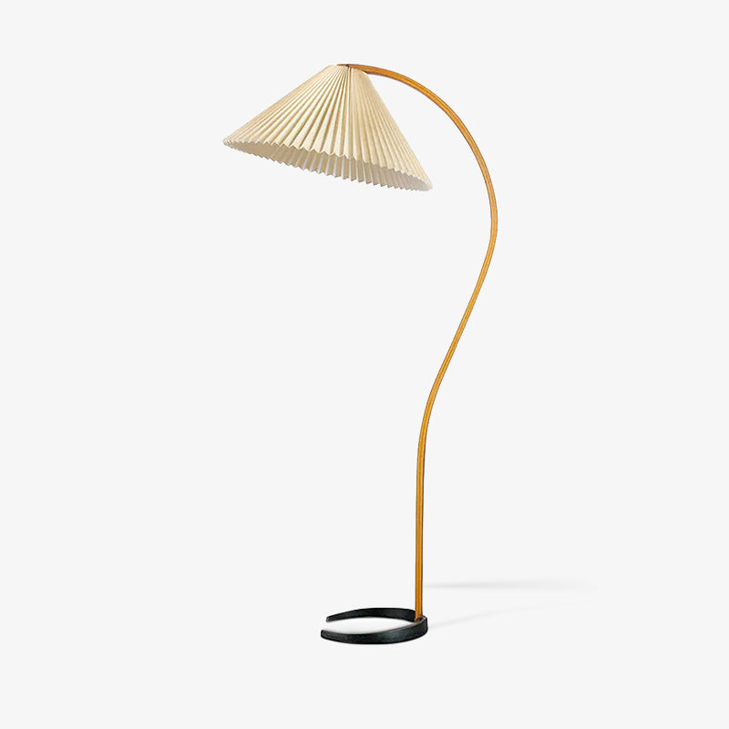 Arbora | Arc Floor Lamp with Beech Wood and Pleated Shade | Plug In Lamp for Living Room
