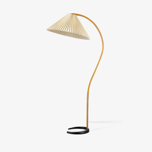 Arbora | Arc Floor Lamp with Beech Wood and Pleated Shade | Plug In Lamp for Living Room