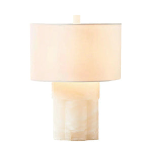 Alabaster Table Lamp with Drum Shade E26 Dimmable 12.9" Light