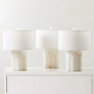 Alabaster Table Lamp with Drum Shade E26 Dimmable 12.9" Light