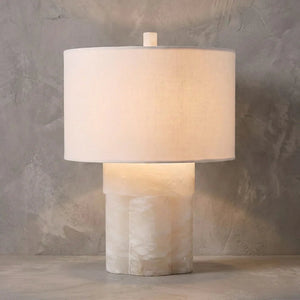 Alabaster Table Lamp with Drum Shade E26 Dimmable 12.9" Light