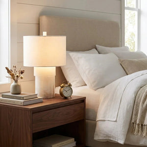 Alabaster Table Lamp with Drum Shade E26 Dimmable 12.9" Light