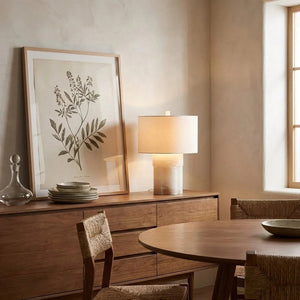 Alabaster Table Lamp with Drum Shade E26 Dimmable 12.9" Light