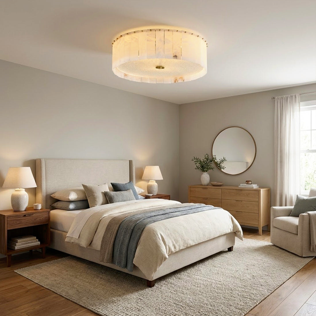 Alabaster Flush Mount Ceiling Light 18" 24" E14 Dimmable Fixture