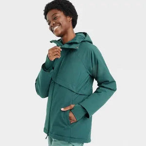 All in Motion Women's Winter Jacket Wind Resistant Attached Hood Zipper Pockets