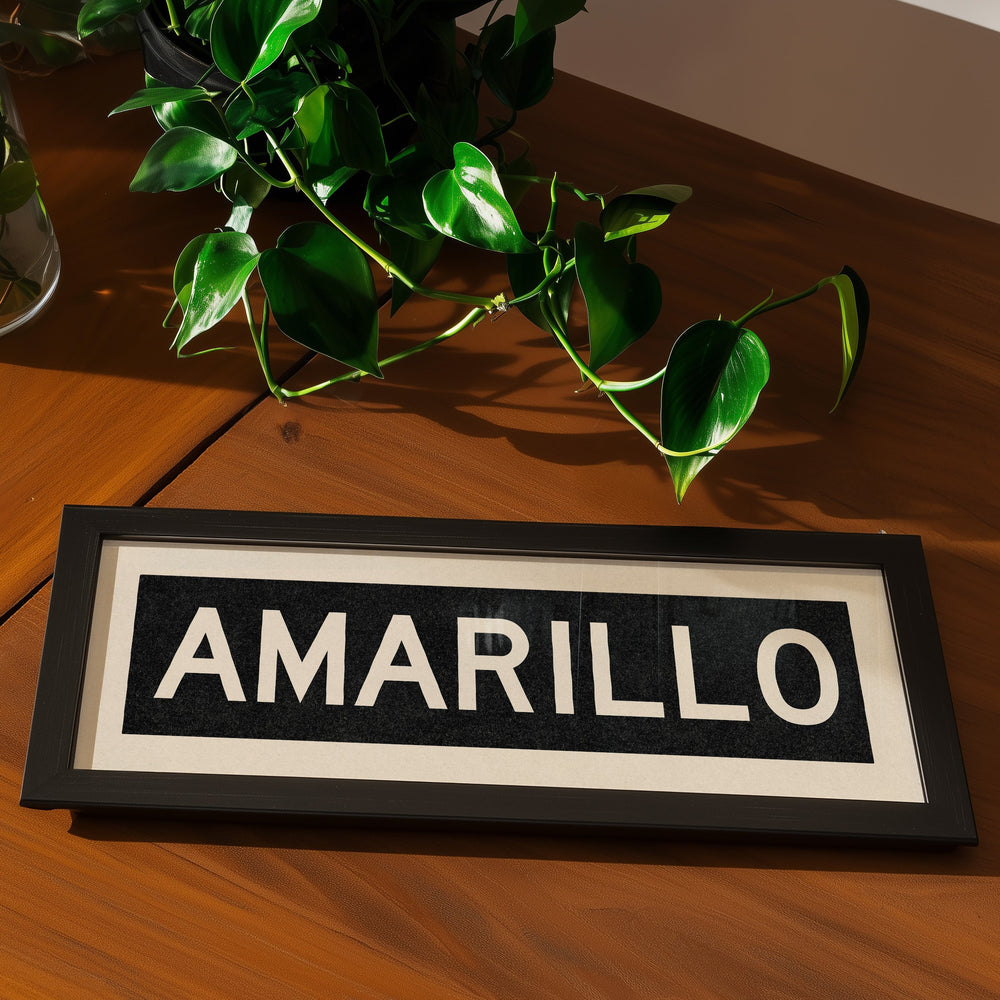 Framed Amarillo Bus Scroll Sign