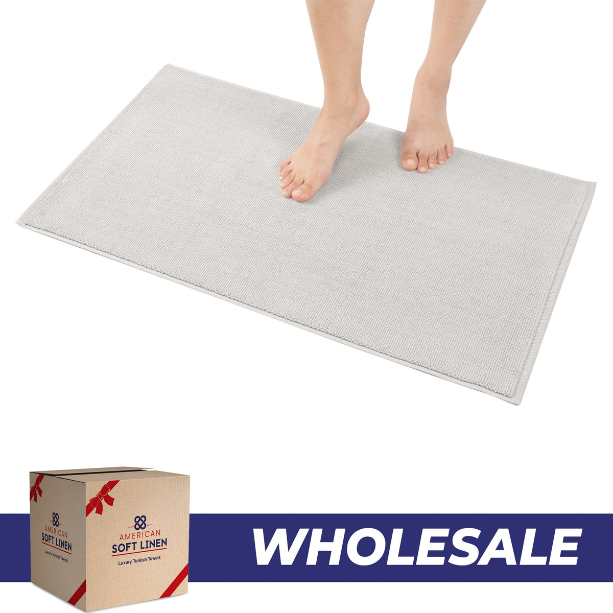 American Soft Linen 100% Cotton Bath Mat Rugs, 20x34 inches with Silicone Backing, Soft Absorbent Grip-Enhanced Bath Mats for Bathroom - 35 Set Case Pack