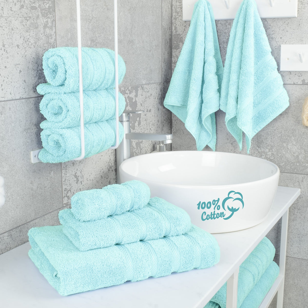 6 Piece 100% Cotton Turkish Bulk Bath Towels - Wholesale Premium Towel Sets - 10 Set Case Pack