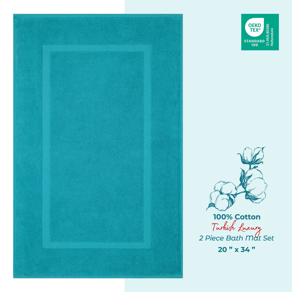 American Soft Linen Bekos 100% Cotton Bath Mat Set, 2 Piece 20x34 inches Wholesale Bath Rugs for Bathroom