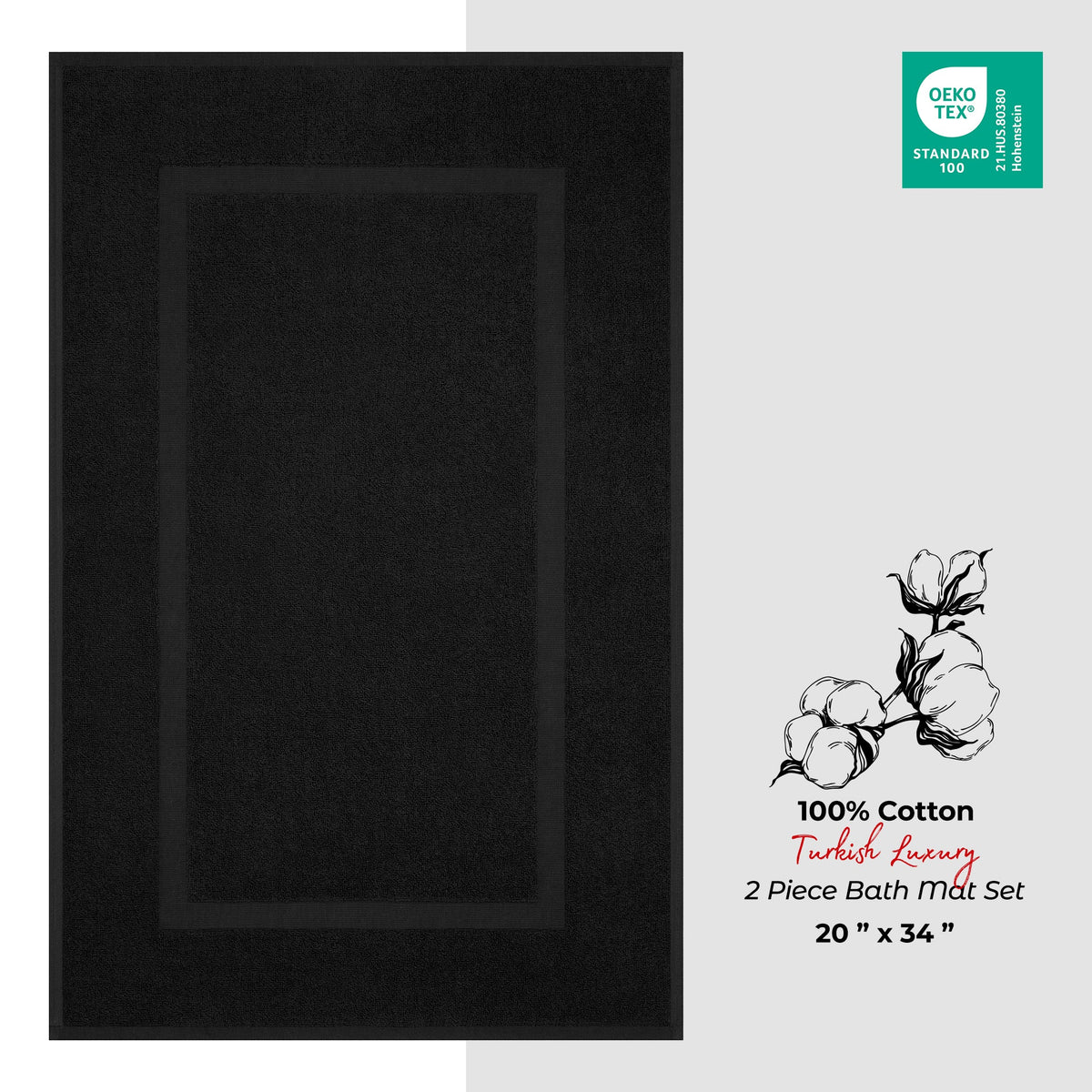 American Soft Linen Bekos 100% Cotton Bath Mat Set, 2 Piece 20x34 inches Wholesale Bath Rugs for Bathroom