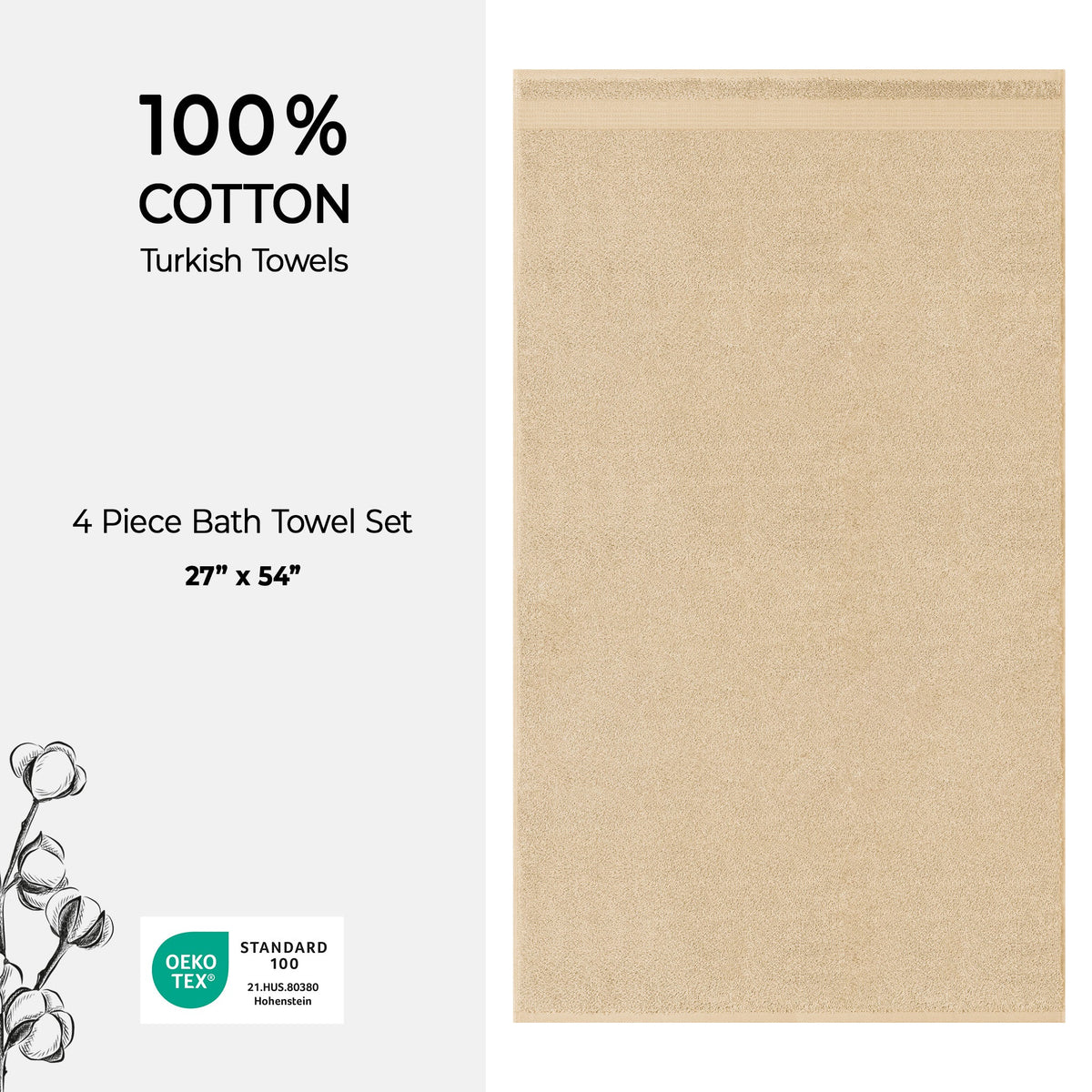 American Soft Linen Bekos 100% Cotton Turkish 4-Piece Bath Towel Sets, Wholesale Luxury Bath Towels