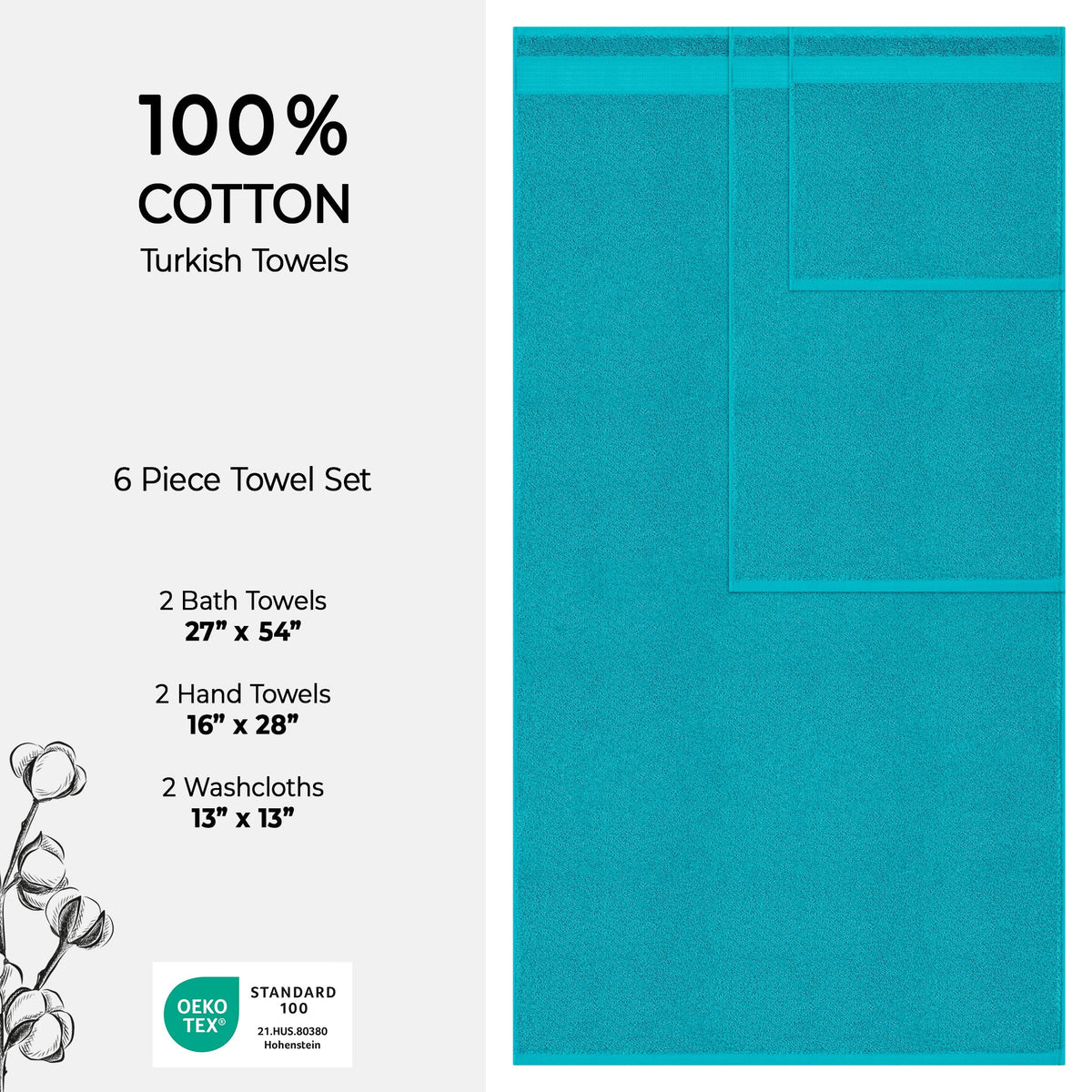 American Soft Linen Bekos 100% Cotton 6-Piece Turkish Bath Towel Sets, Wholesale Luxury Bath Towels
