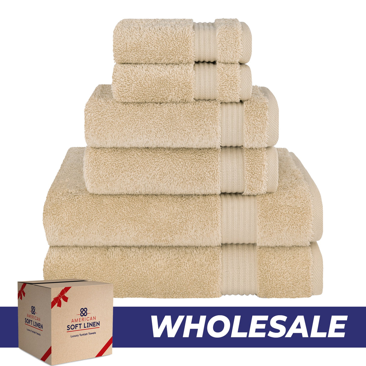 American Soft Linen Bekos 100% Cotton 6-Piece Turkish Bath Towel Sets, Wholesale Luxury Bath Towels