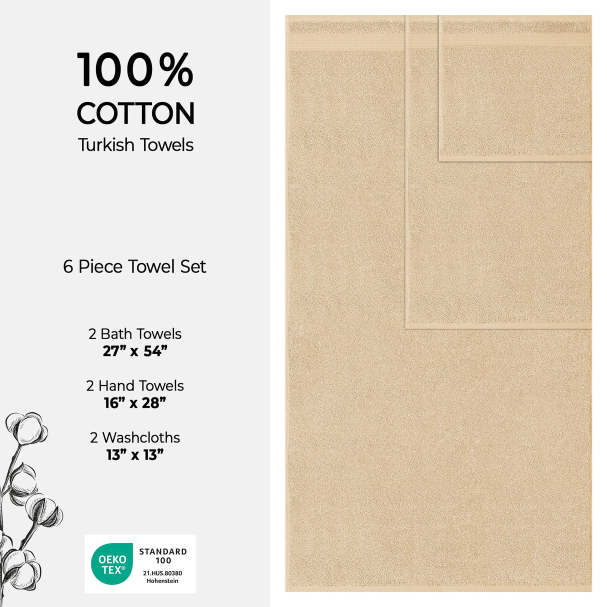 American Soft Linen Bekos 100% Cotton 6-Piece Turkish Bath Towel Sets, Wholesale Luxury Bath Towels